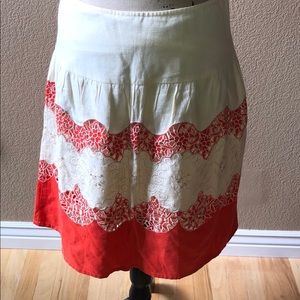 Anthropologie Odille orange/cream A-line skirt.